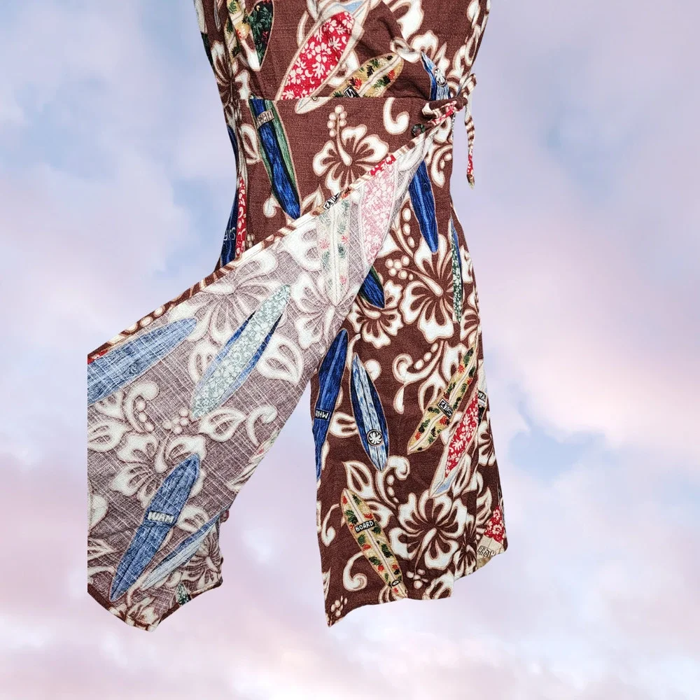 Vtg Hilo Hattie The Hawaiian Original 80's Brown Mini Floral Hibiscus Wrap Dress - Picture 2 of 8
